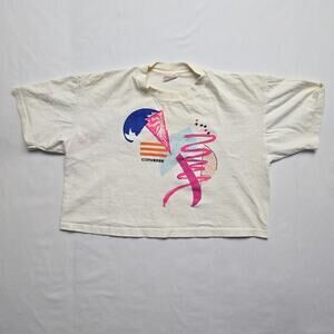 Vintage Converse Graphic Tee Abstract Design White Womens M Cropped Shirt 90s